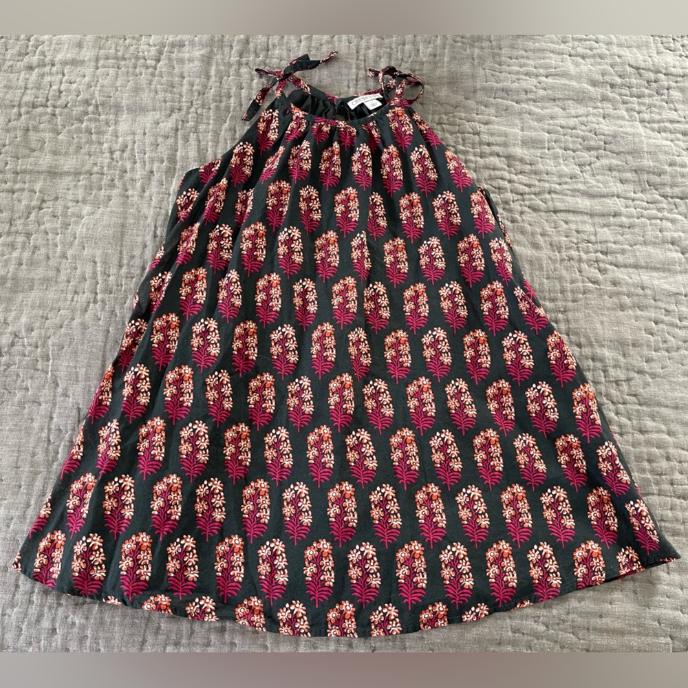 J. Crew Crewcuts Black Fuchsia Orange Floral Halter Dress Sz 6 100% Cotton Fall